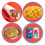 1 regular Donair1 Baked Pasta1 Fries and 2 Cans of Pop